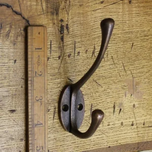 Victorian Coat Hook – 2 Hole Round Stem in Antique Copper (110mm)