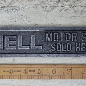 Shell Motor Spirit Plaque – Cast Antique Iron Wall Sign (10″ / 250mm Diameter)