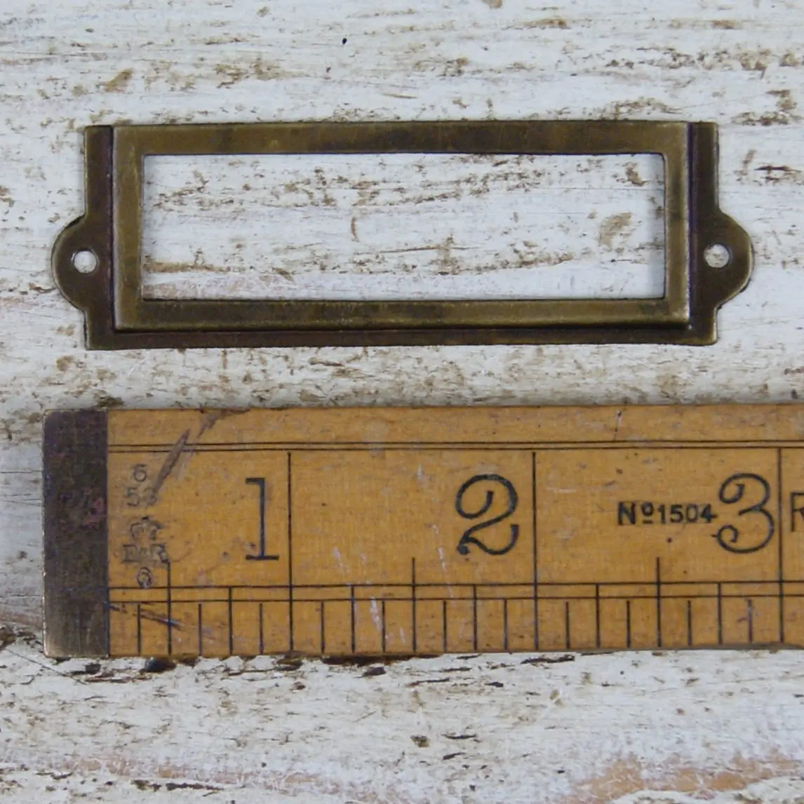Library Label Card Frame with Small Lugs – Solid Antique Brass