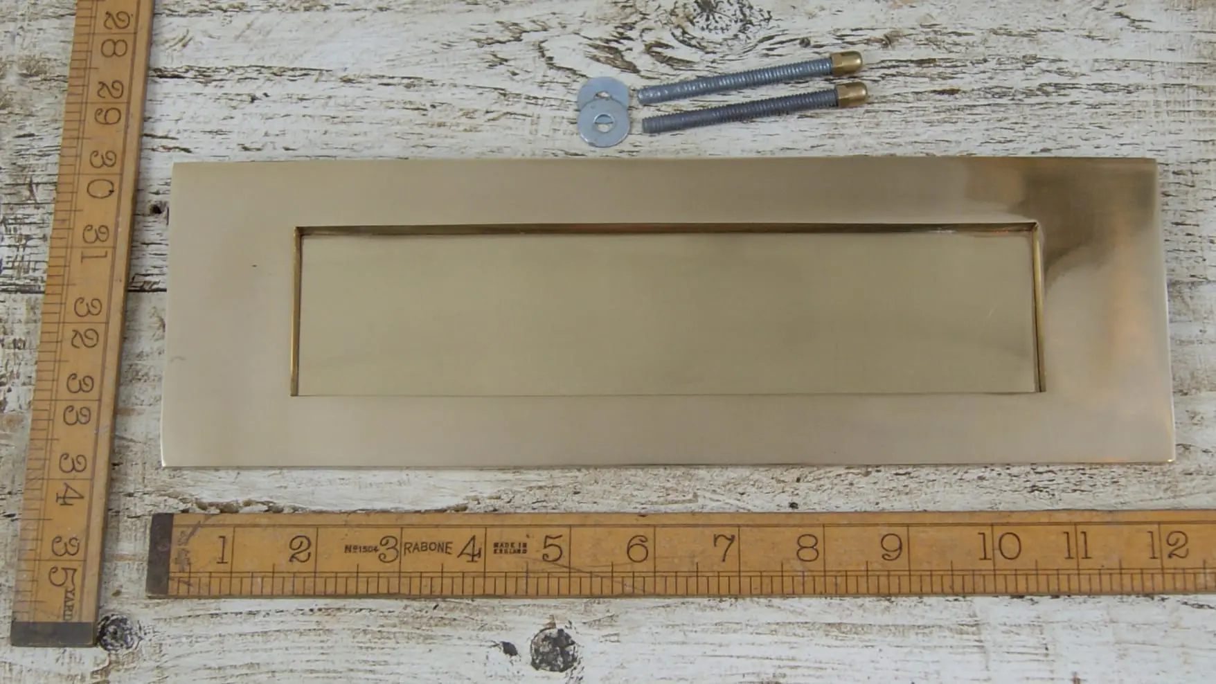 Solid Brass Letter Box Plate – 12″ x 4″ Traditional Door Mail Slot (Polished or Aged Finish)