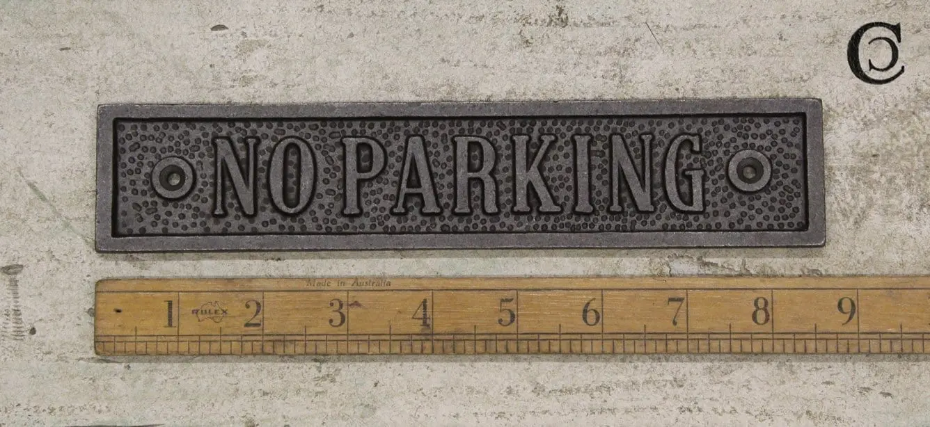 No Parking Plaque – Antique Cast Iron Sign (45mm x 152mm)