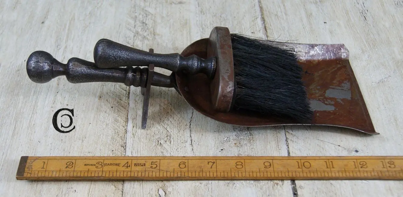 Brush & Dust Pan Set with Cast Antique Iron Handle – 12″