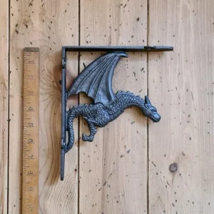 Dragon Shelf Bracket – Cast Antique Iron Wall Support (Gothic Dragon Design)