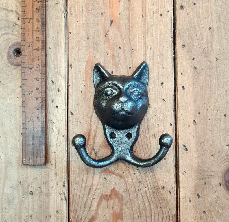 Cat Face Coat Hook – Double Cast Iron Wall Hook (95mm)