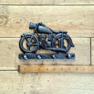 Motorcycle Coat Hook – 4 Cast Iron Hooks with Vintage Bike Design (210mm)