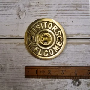 Visitors Welcome Door Bell Push – Solid Brass, 82mm