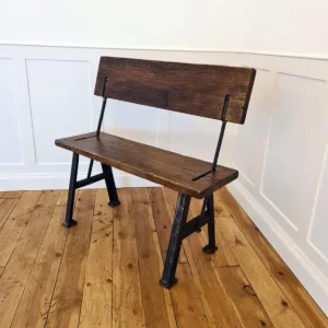 Train Station Platform Bench Seat with Reversible Pivot Backrest – Cast Iron Frame