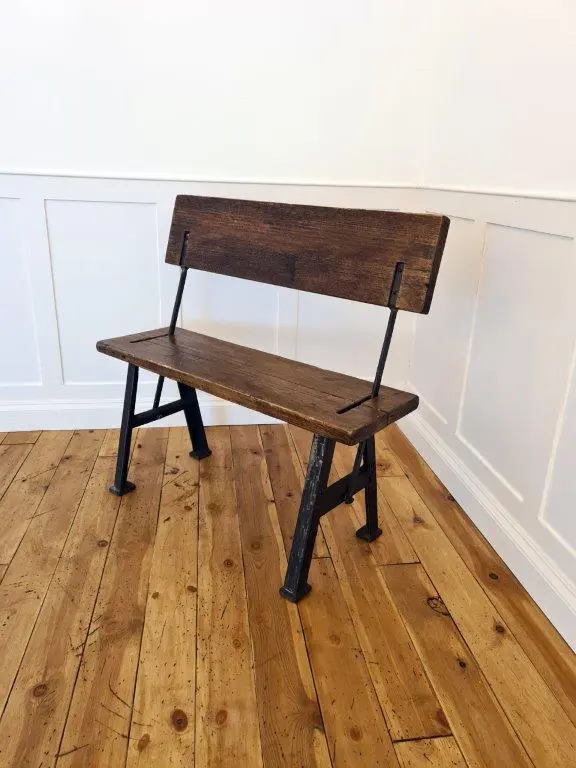 Train Station Platform Bench Seat with Reversible Pivot Backrest – Cast Iron Frame