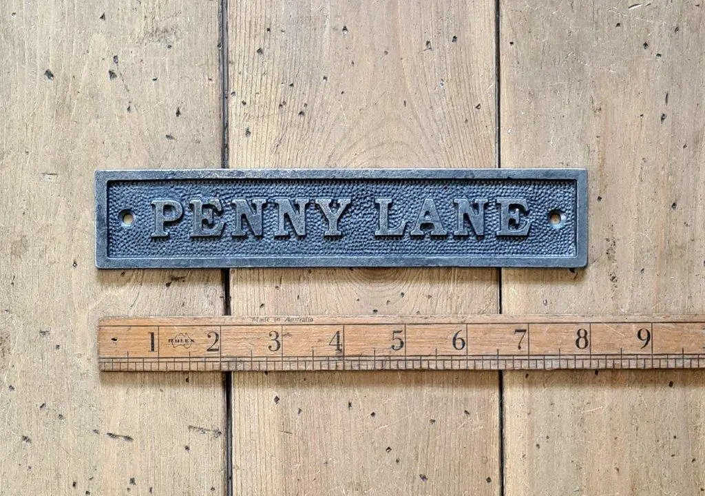 Penny Lane Plaque – Cast Antique Iron 200mm x 40mm