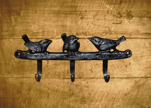 Antique Iron 3 Birds Coat Hook – 200mm Cast Iron Wall Hook with Triple Hanger