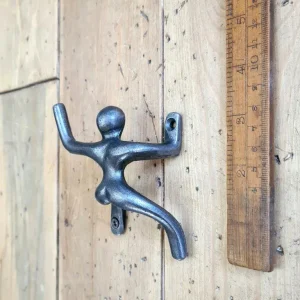Climbing Man Coat Hook Pair – Cast Iron Wall Hook with Antique Finish (100mm)
