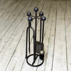 Wrought Iron Fireside Companion Set – Antique Floor Standing Fireplace Tool Set